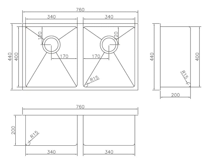 Coloured Double Bowl Sink 26/26L 760 x 440mm - various finishes Modern National