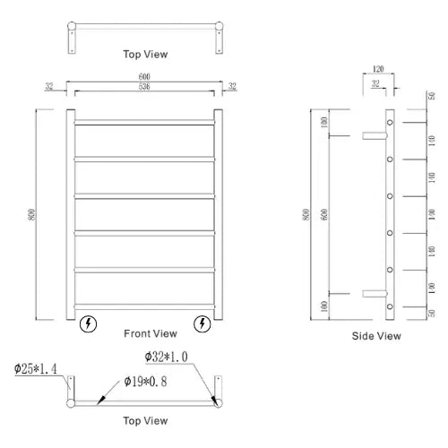 Mirage 6 Bar Heated Towel Rail Modern National