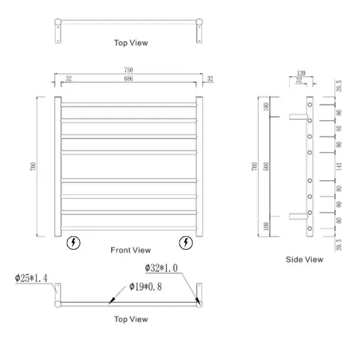 Mirage 8 Bar Wide Heated Towel Rail Modern National