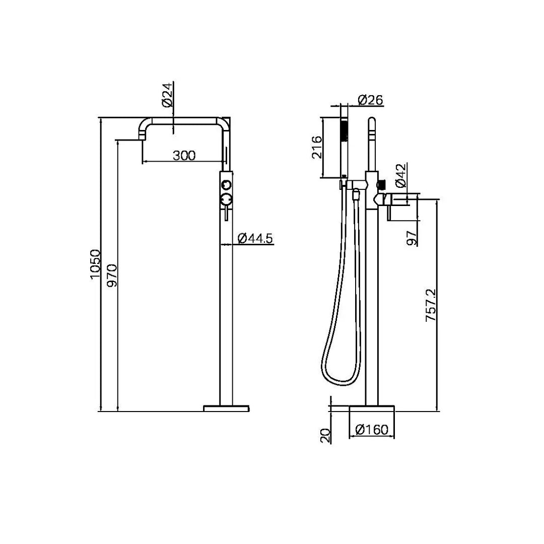 ZEN SS316L FREESTANDING BATH MIXER WITH OUTDOOR SHOWER HOSE - Various Finishes Nero tapware