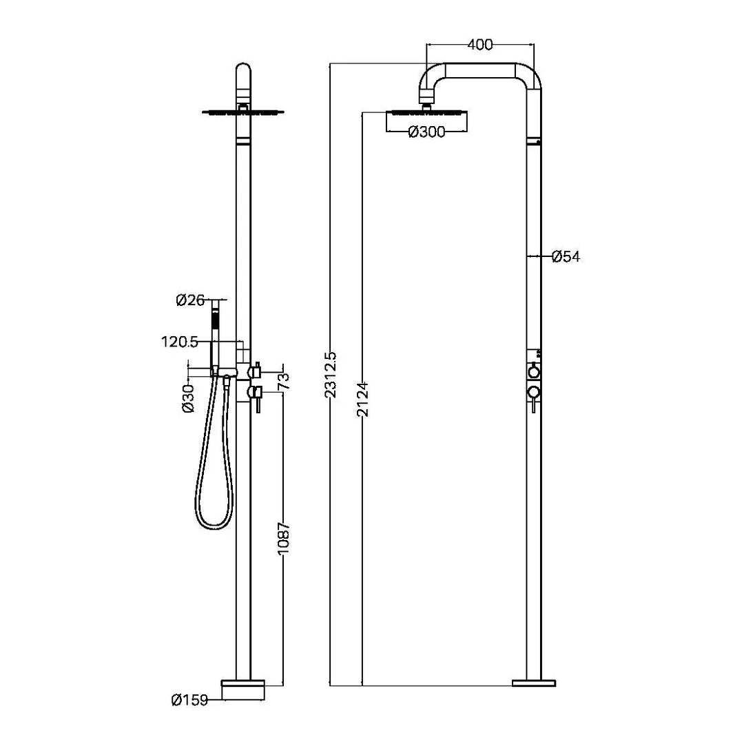 ZEN SS316L OUTDOOR FREESTANDING SHOWER COLUMN - Various Finishes Nero tapware
