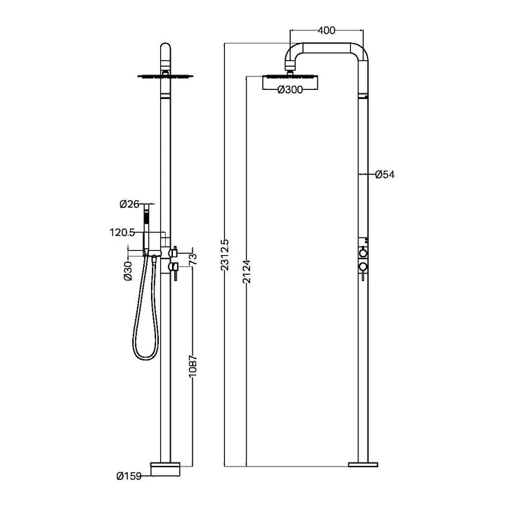 ZEN SS316L OUTDOOR FREESTANDING SHOWER COLUMN - Various Finishes Nero tapware