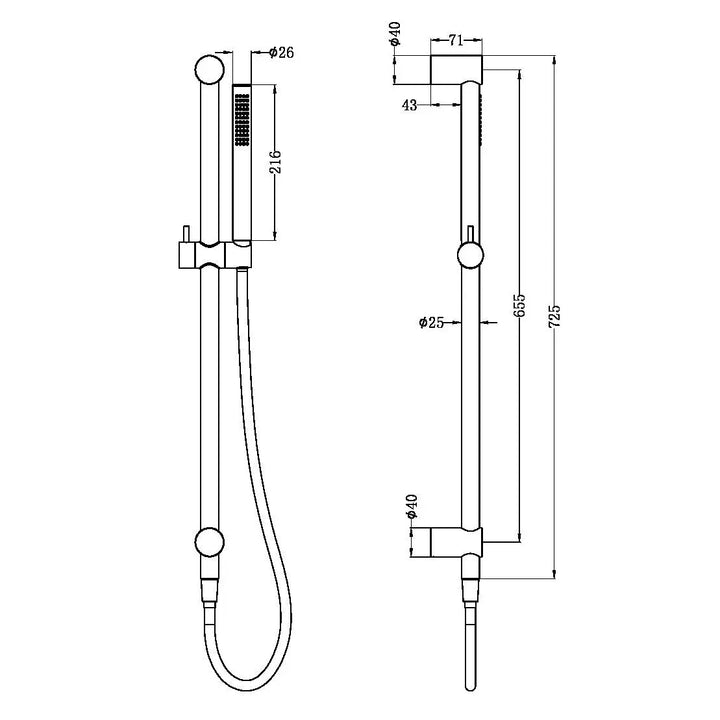 ZEN SS316L SHOWER RAIL WITH OUTDOOR SHOWER HOSE - Various Finishes Nero tapware