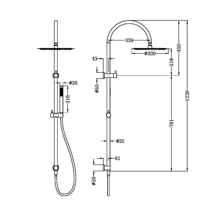 ZEN SS316L TWIN SHOWER WITH OUTDOOR SHOWER HOSE - Various Finishes Nero tapware