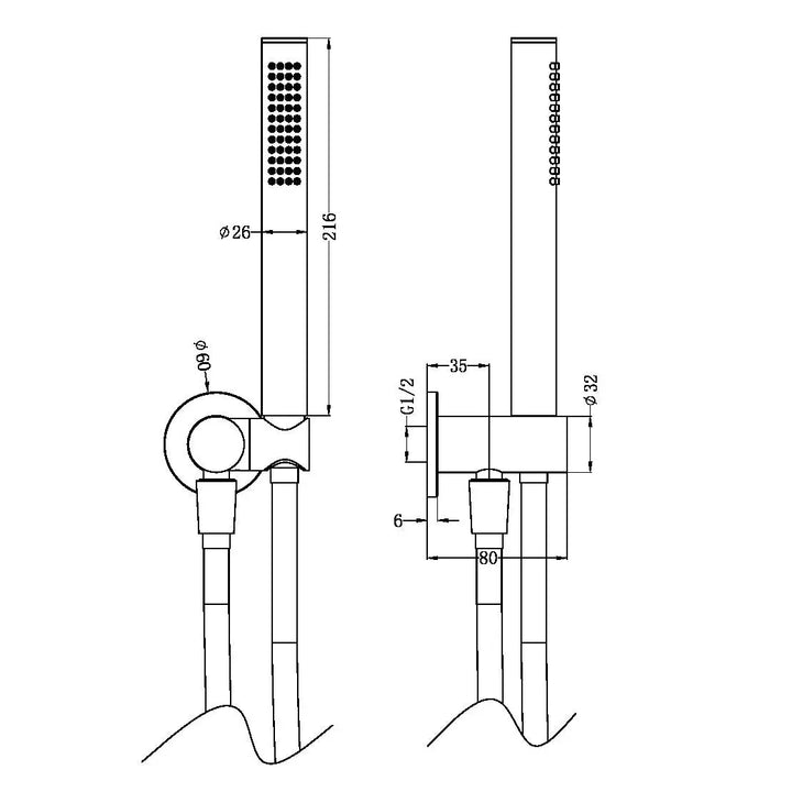 ZEN SS316L SHOWER ON BRACKET WITH OUTDOOR SHOWER HOSE - Various Finishes Nero tapware
