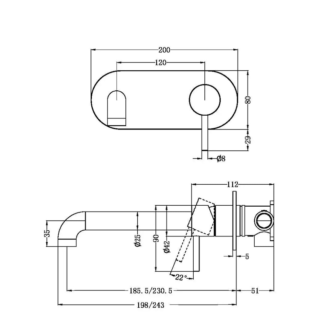 ZEN SS316L WALL BASIN/BATH MIXER 185/230MM SPOUT - Various Finishes Nero tapware