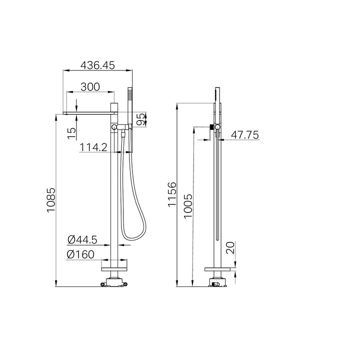 Pure SS316L Progressive Freestanding Bath Mixer With Outdoor Shower Hose Nero tapware