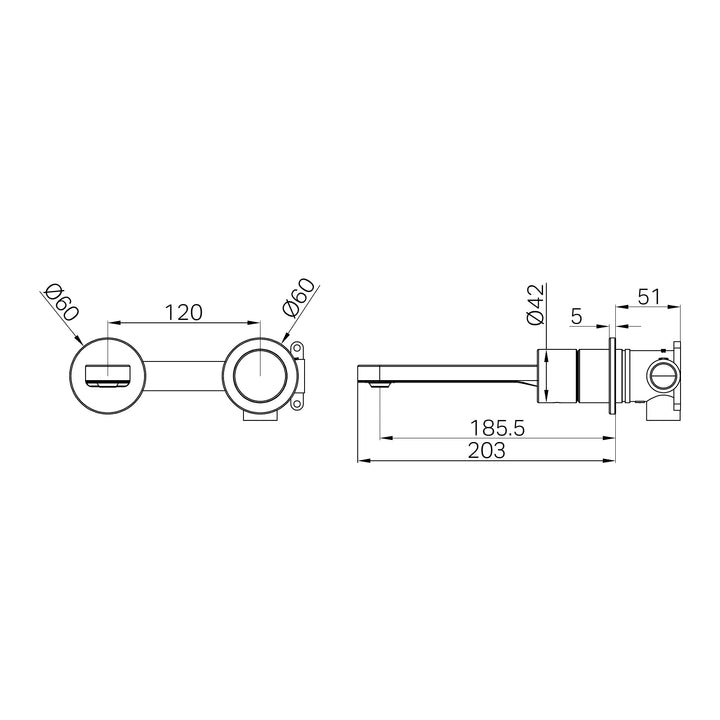 Pure SS316L Progressive Wall Basin/Bath Mixer Separate Back Plate Nero tapware