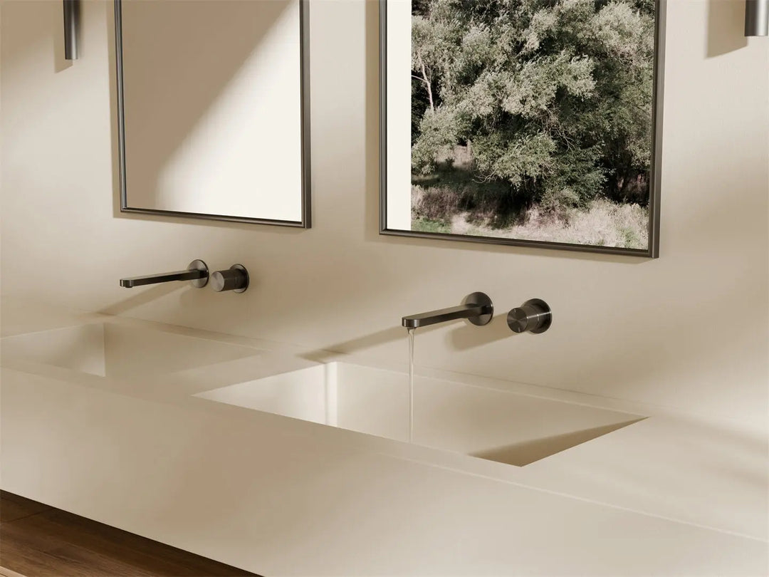 Pure SS316L Progressive Wall Basin/Bath Mixer Separate Back Plate Nero tapware