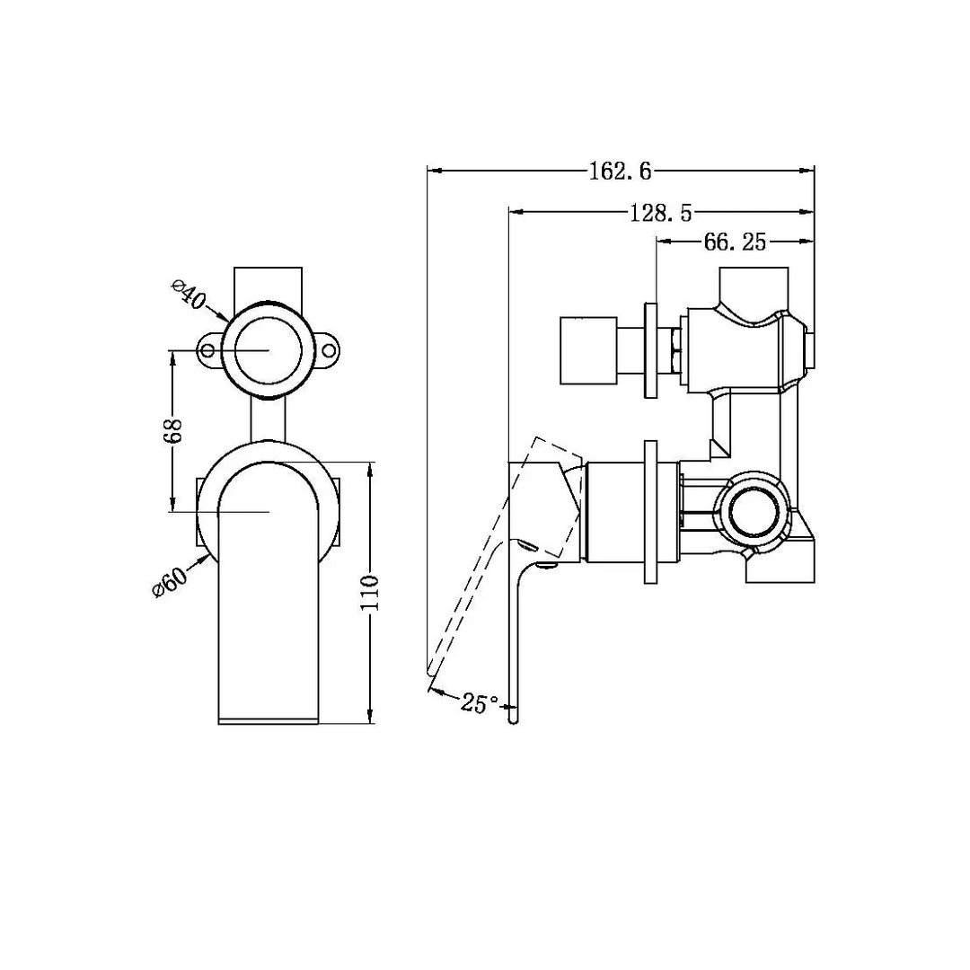 Bianca Shower mixer with divertor - seperate backplate Nero tapware