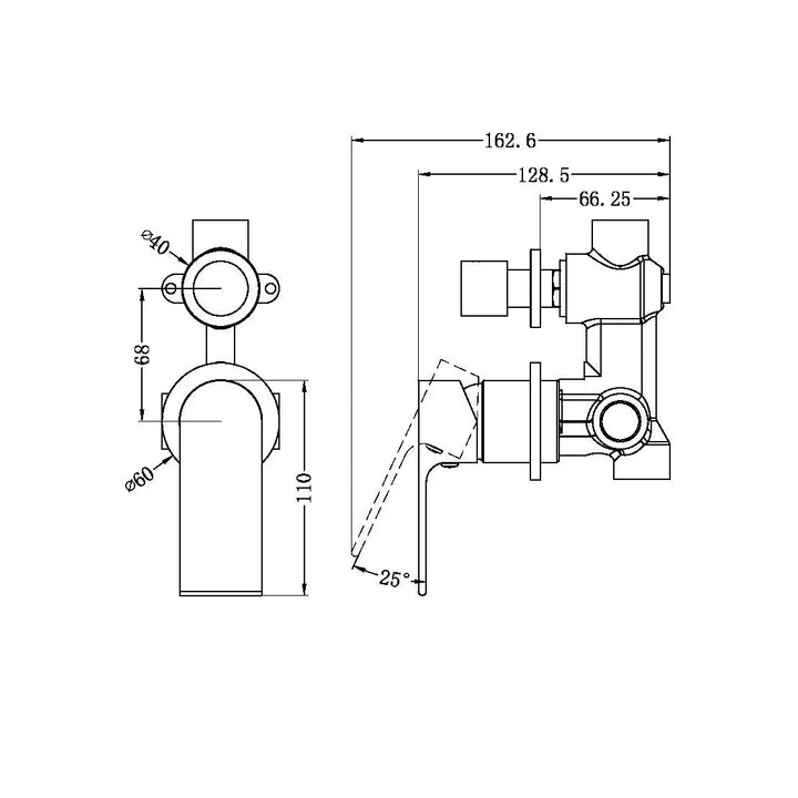 Bianca Shower mixer with divertor - seperate backplate Nero tapware