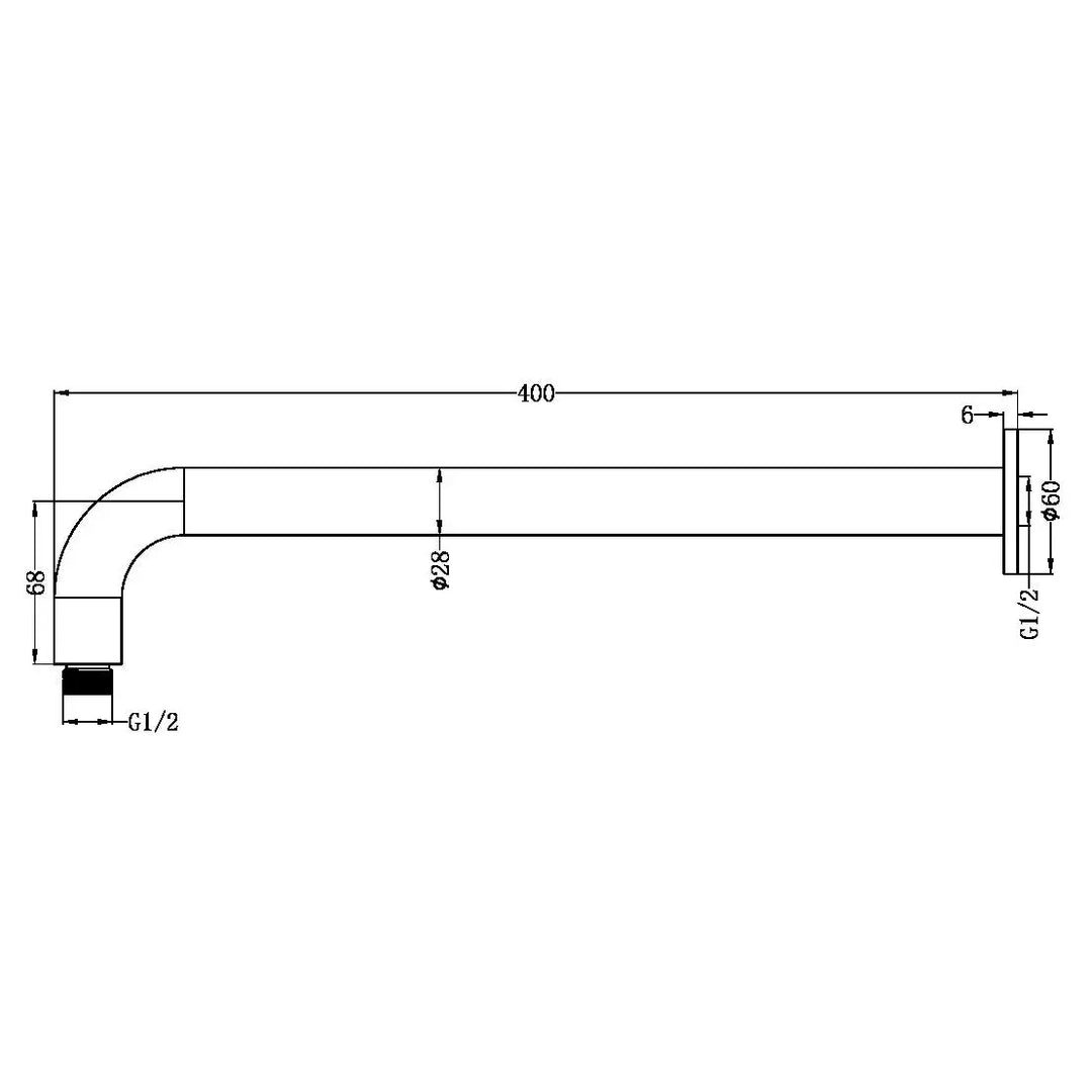 ZEN SS316L ROUND SHOWER ARM 400MM LENGTH - Various Finishes Nero tapware