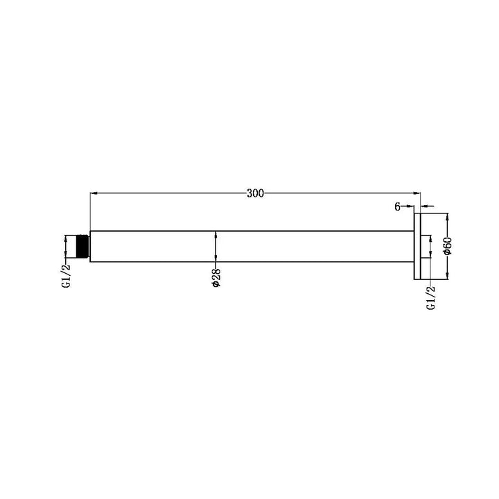 ZEN SS316L ROUND CEILING ARM 300MM LENGTH - Various Finishes Nero tapware