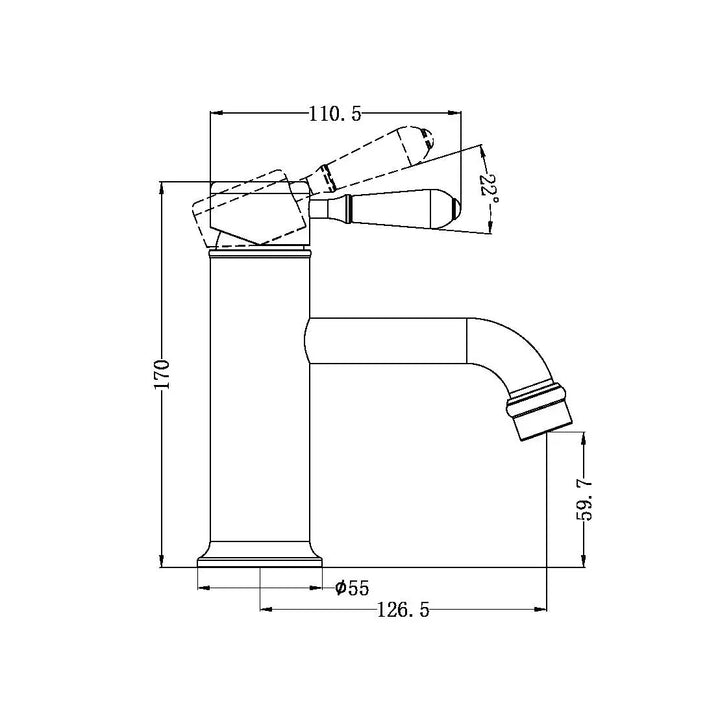 York Straight Basin Mixer with Metal or Porcelain Handle Nero tapware