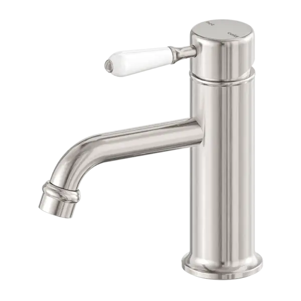 York Straight Basin Mixer with Metal or Porcelain Handle Nero tapware
