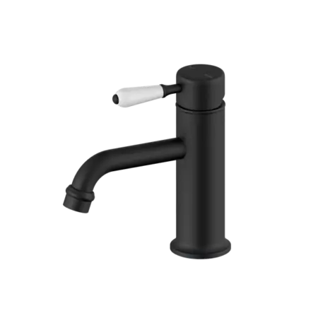 York Straight Basin Mixer with Metal or Porcelain Handle Nero tapware