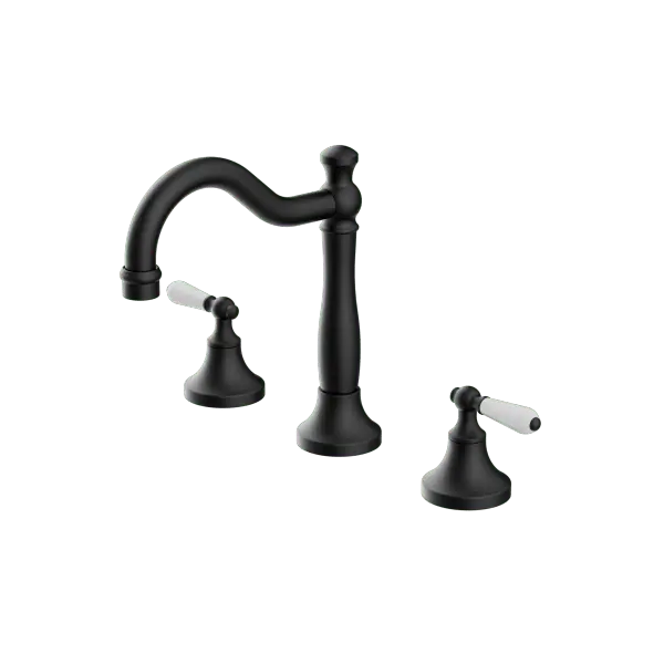 York Basin Set with Metal or Porcelain Handle Nero tapware