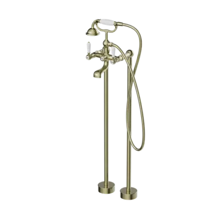 York Freestanding Bath Set with Metal or Porcelain Hand Shower Nero tapware