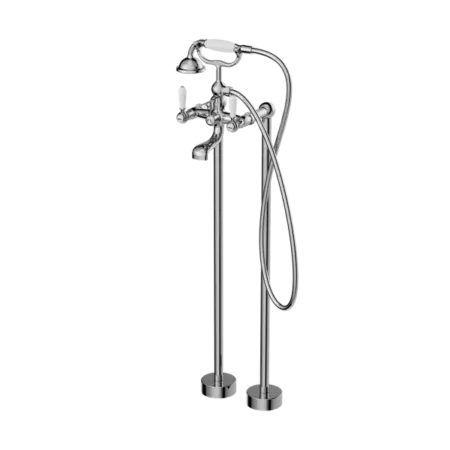 York Freestanding Bath Set with Metal or Porcelain Hand Shower Nero tapware