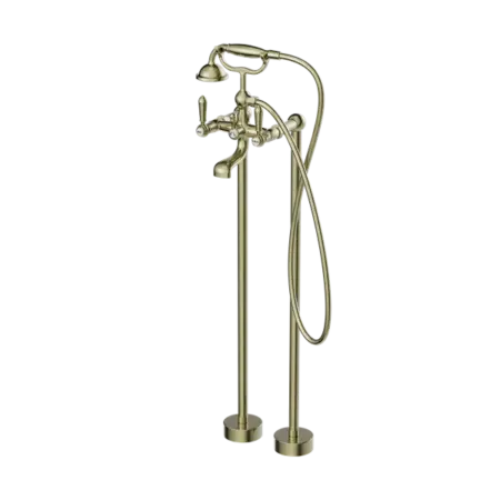 York Freestanding Bath Set with Metal or Porcelain Hand Shower Nero tapware