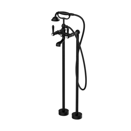 York Freestanding Bath Set with Metal or Porcelain Hand Shower Nero tapware