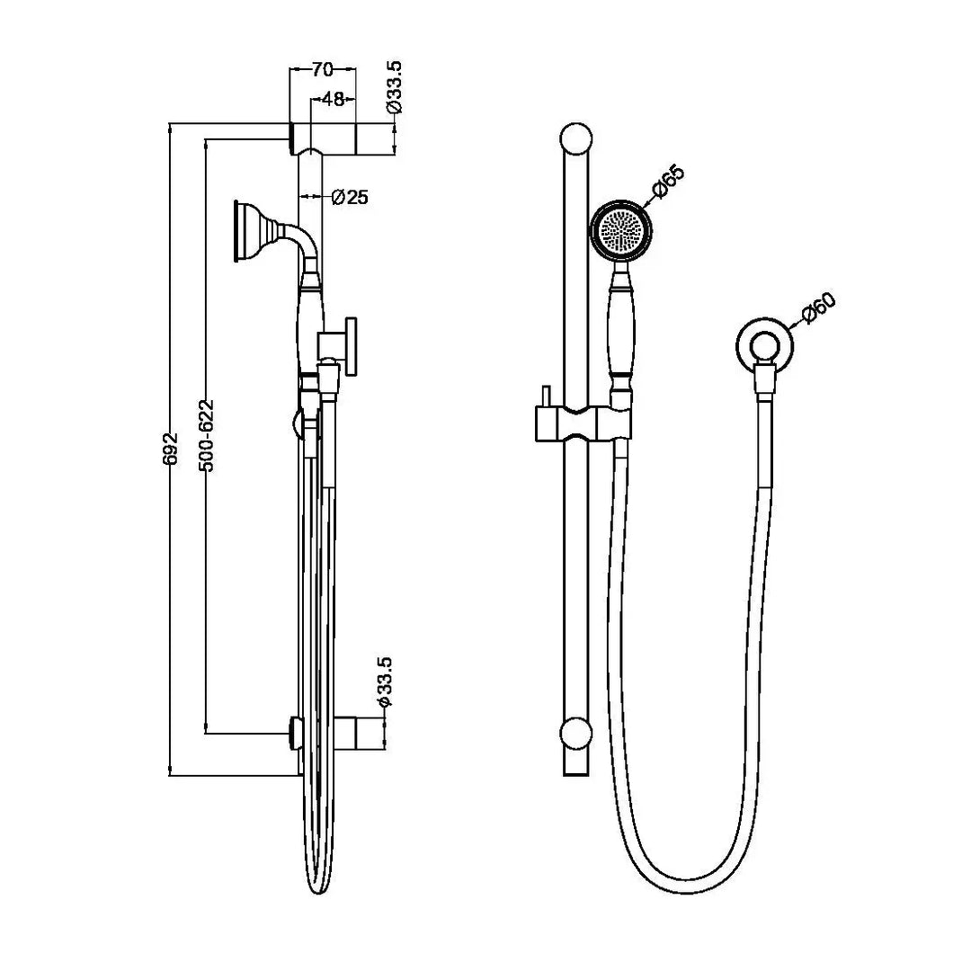 York Shower Rail with Metal or Porcelain Hand Shower Nero tapware