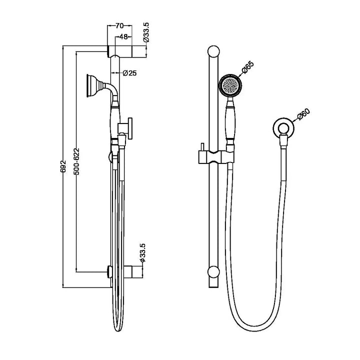York Shower Rail with Metal or Porcelain Hand Shower Nero tapware