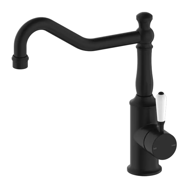 YORK SINK MIXER hook spout with Metal or Porcelain Handle Nero tapware