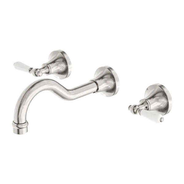 York Wall Basin Set with Metal or Porcelain Handle Nero tapware