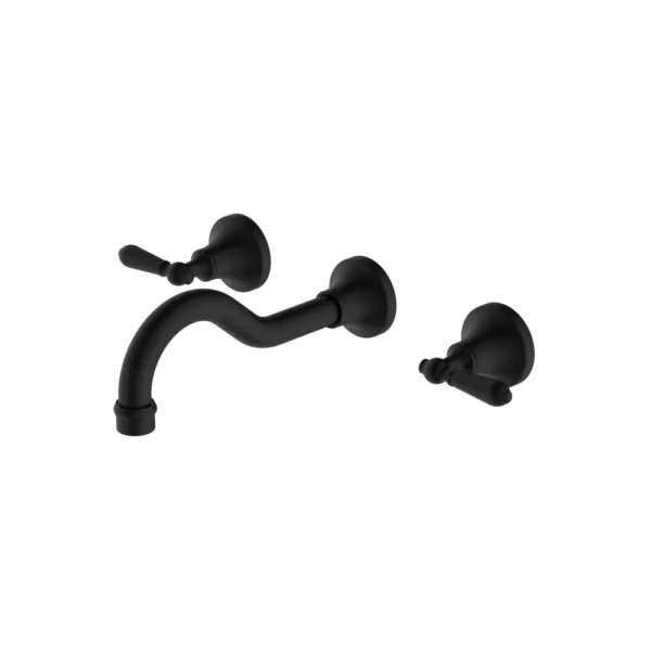 York Wall Basin Set with Metal or Porcelain Handle Nero tapware