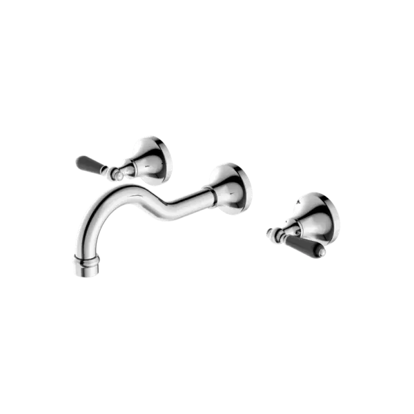 York Wall Basin Set with Metal or Porcelain Handle Nero tapware