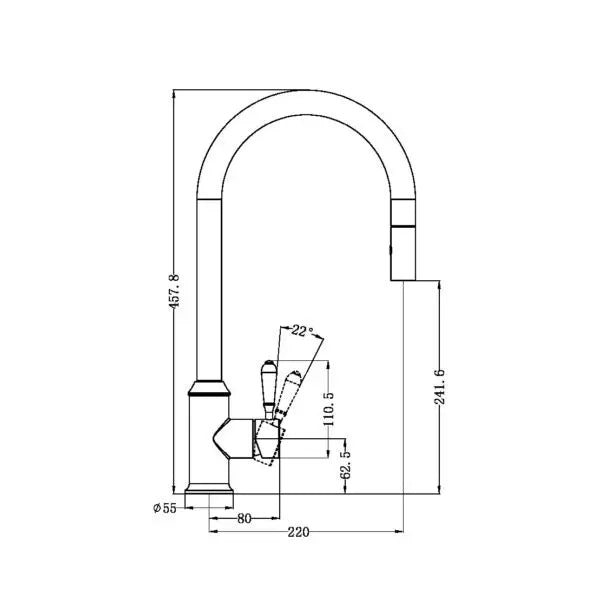 YORK PULL OUT SINK MIXER WITH VEGIE SPRAY FUNCTION with Metal or Porcelain Handle Nero tapware