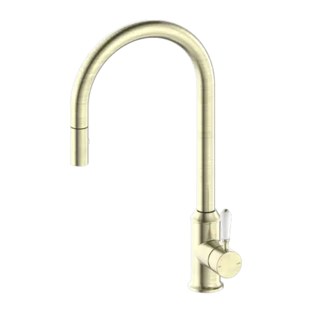 YORK PULL OUT SINK MIXER WITH VEGIE SPRAY FUNCTION with Metal or Porcelain Handle Nero tapware