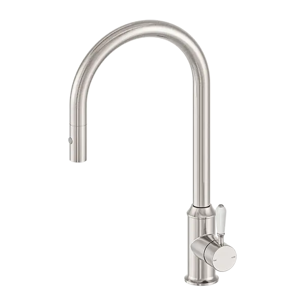 YORK PULL OUT SINK MIXER WITH VEGIE SPRAY FUNCTION with Metal or Porcelain Handle Nero tapware