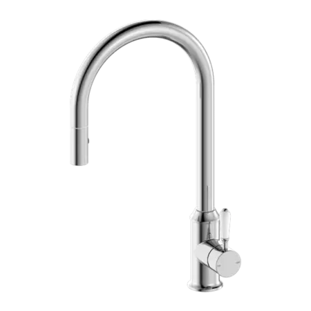 YORK PULL OUT SINK MIXER WITH VEGIE SPRAY FUNCTION with Metal or Porcelain Handle Nero tapware