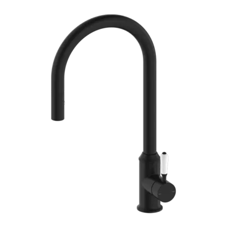 YORK PULL OUT SINK MIXER WITH VEGIE SPRAY FUNCTION with Metal or Porcelain Handle Nero tapware