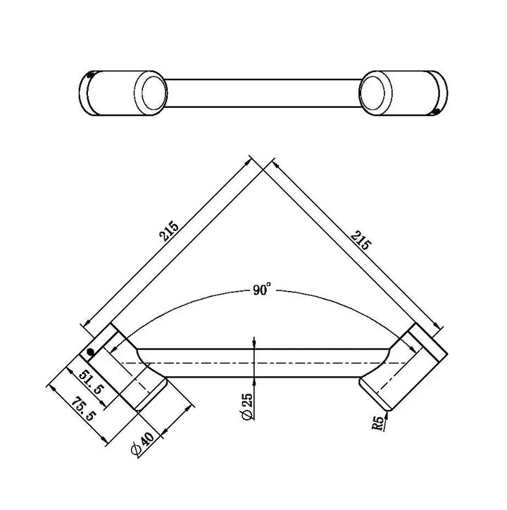 MECCA CARE 25MM FOOTREST CORNER GRAB RAIL 215MM Nero tapware