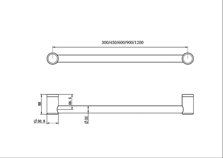 MECCA CARE 32MM GRAB RAIL 300/450/600/900/1200MM Nero tapware