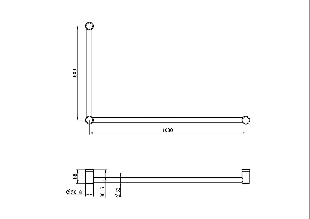 MECCA CARE 32MM DDA GRAB RAIL SET 90 DEGREE 600x1000mm Nero tapware