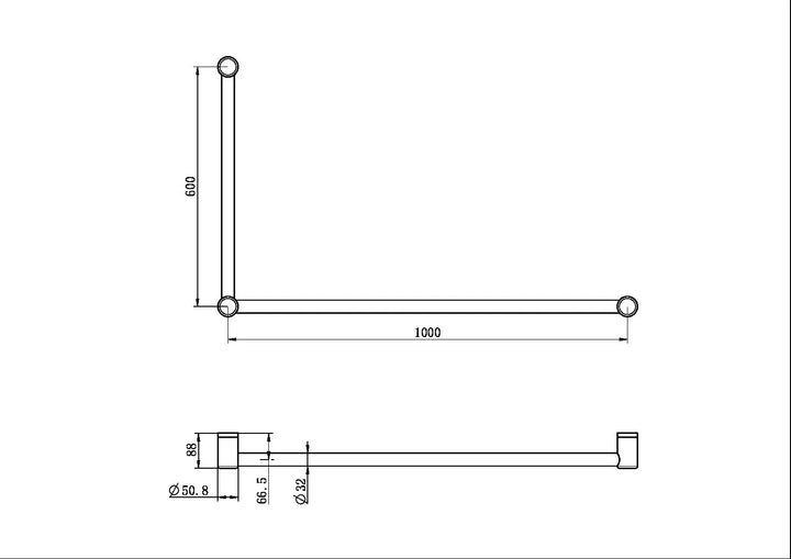 MECCA CARE 32MM DDA GRAB RAIL SET 90 DEGREE 600x1000mm Nero tapware