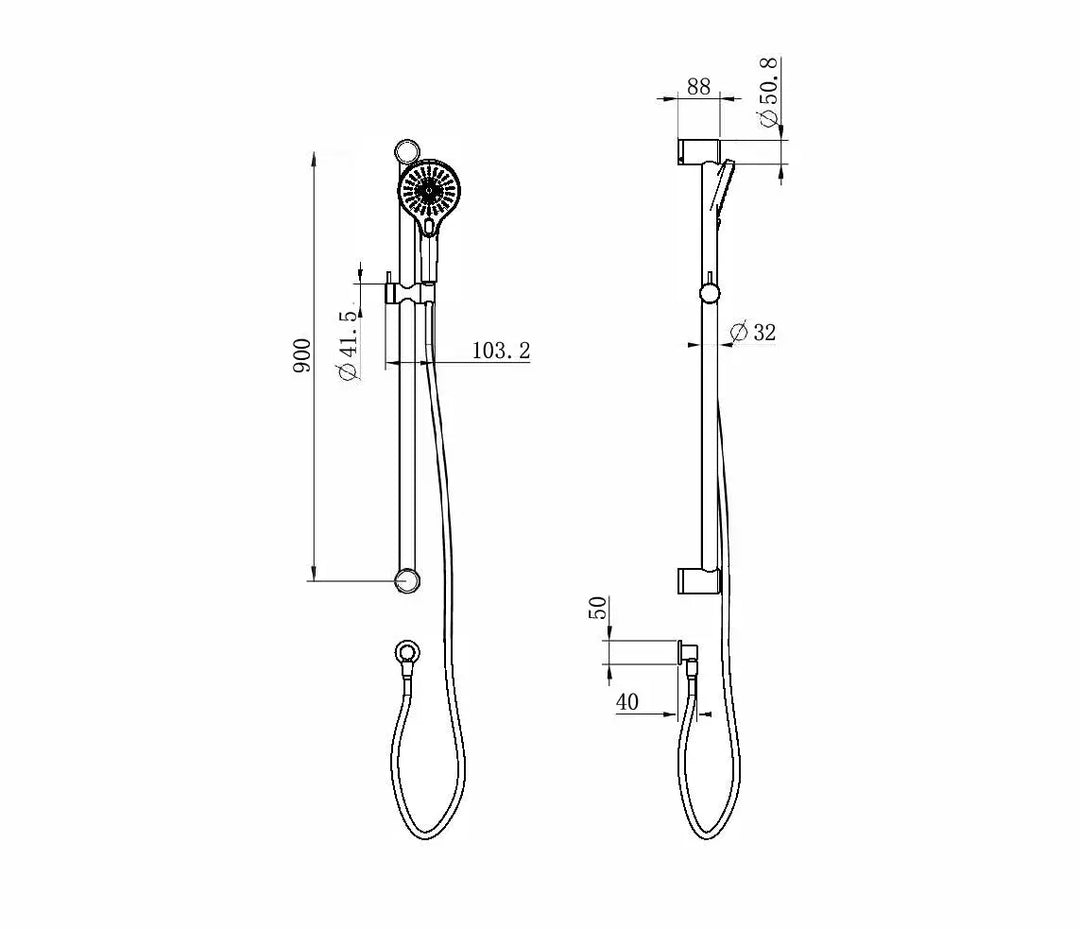 MECCA CARE 32MM GRAB RAIL AND ADJUSTABLE SHOWER RAIL SET 900MM Nero tapware