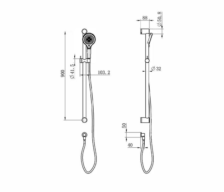 MECCA CARE 32MM GRAB RAIL AND ADJUSTABLE SHOWER RAIL SET 900MM Nero tapware