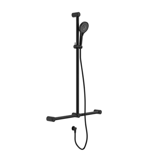 MECCA CARE 32MM T BAR GRAB RAIL AND ADJUSTABLE SHOWER SET 1100X750MM Nero tapware