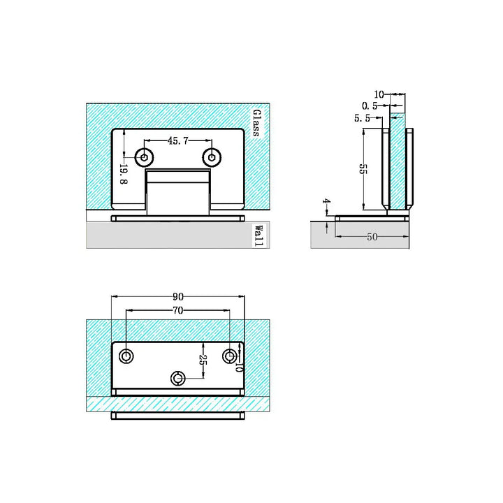90 Degree Glass To Wall Shower Hinge 10mm Glass Nero tapware