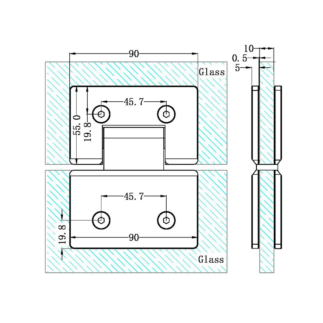 180 Degree Glass To Glass Shower Hinge 10mm Glass Nero tapware