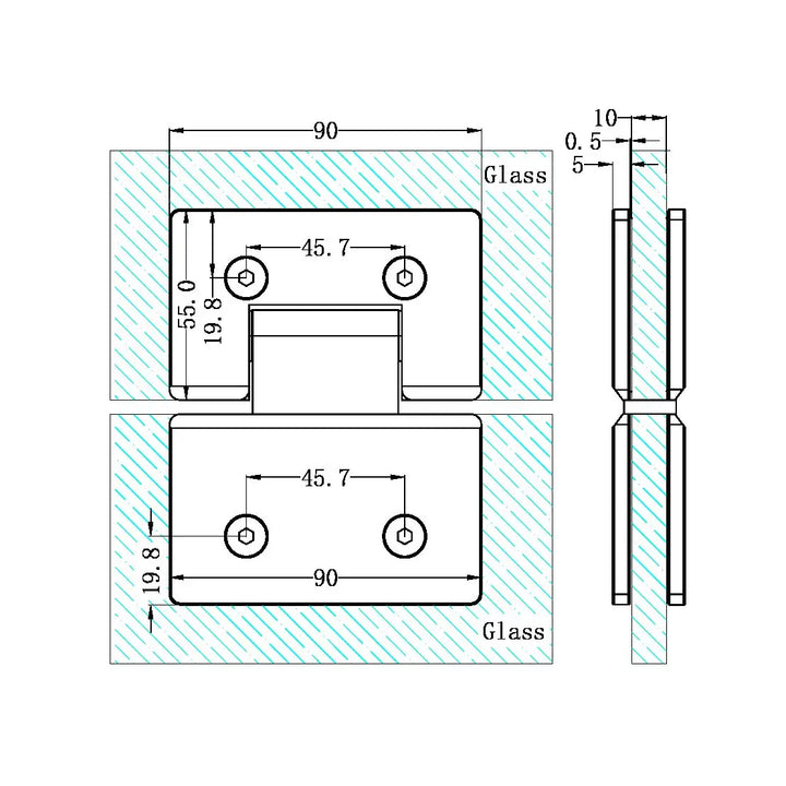 180 Degree Glass To Glass Shower Hinge 10mm Glass Nero tapware