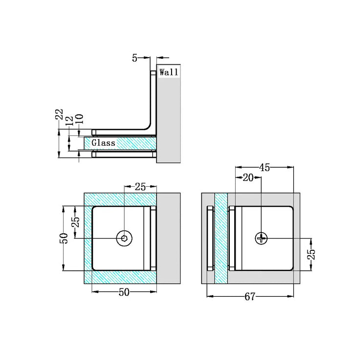 90 Degree Glass To Wall Bracket 10mm Glass Nero tapware
