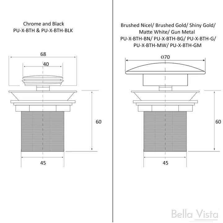 Bellavista Corby Bath Pop-Up Waste, Non-overflow Bella Vista