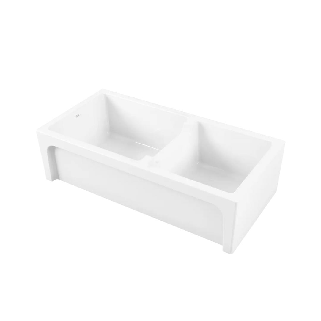 Sicily White Fireclay Farmhouse 1 & 3/4 Bowl Counter Top or Undermount Sink Oliveri