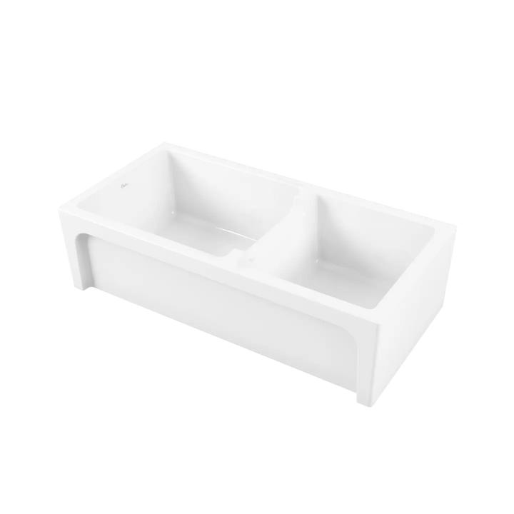 Sicily White Fireclay Farmhouse 1 &amp; 3/4 Bowl Counter Top or Undermount Sink Oliveri